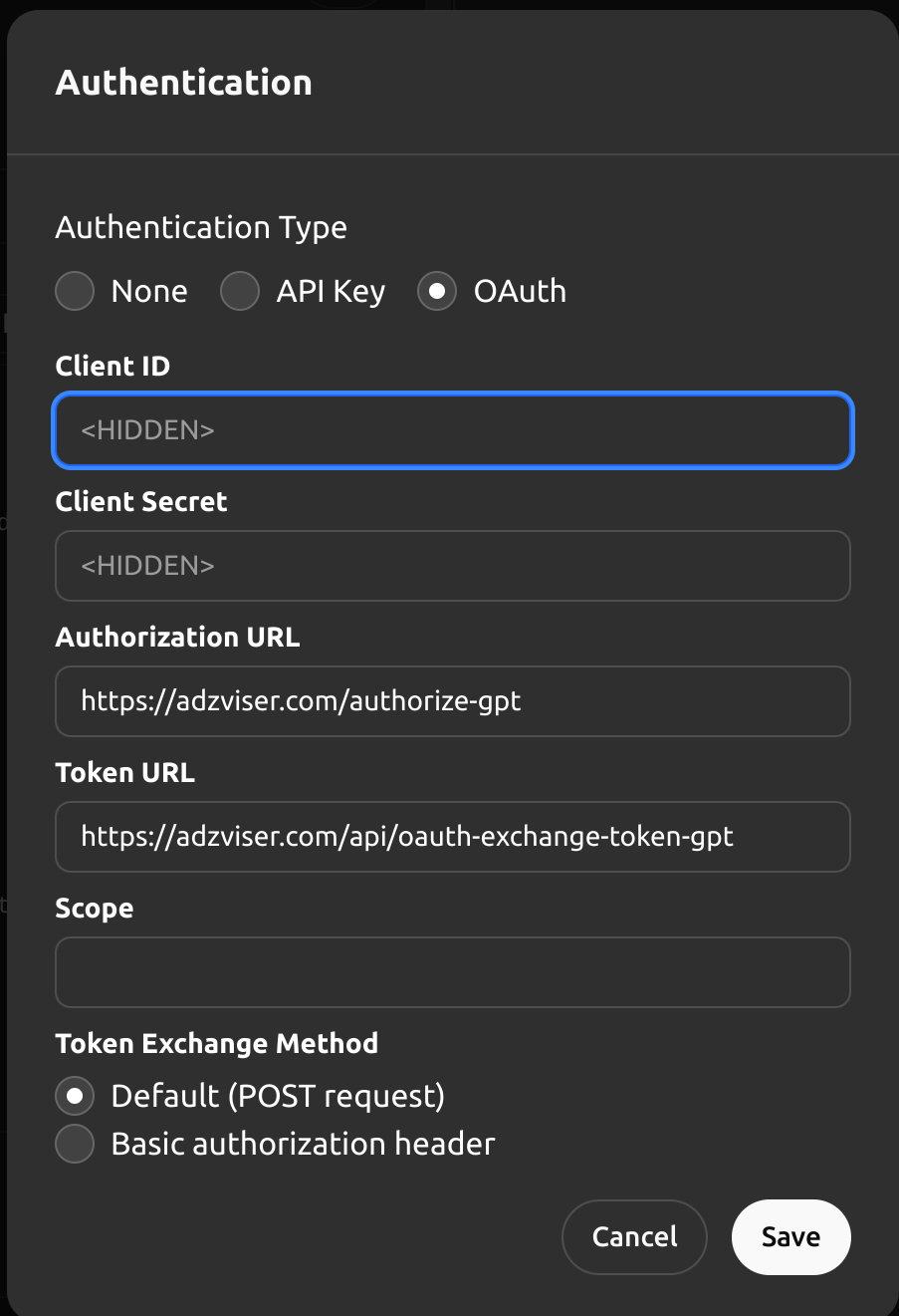 GPT OAuth Settings